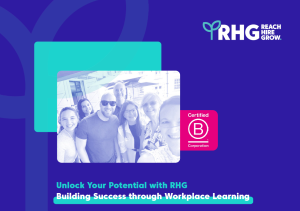 Front cover of the RHG brochure of all courses and UK apprenticeships. Includes a photograph of RHG learning coaches and support staff.